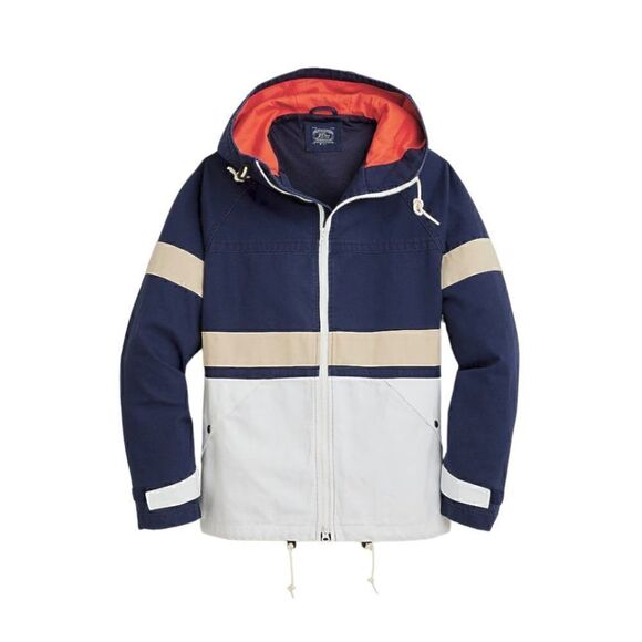 NWT J. Crew Topsail Hooded Cotton Nautical jacket in Colorblock Men's Size L - Picture 1 of 11